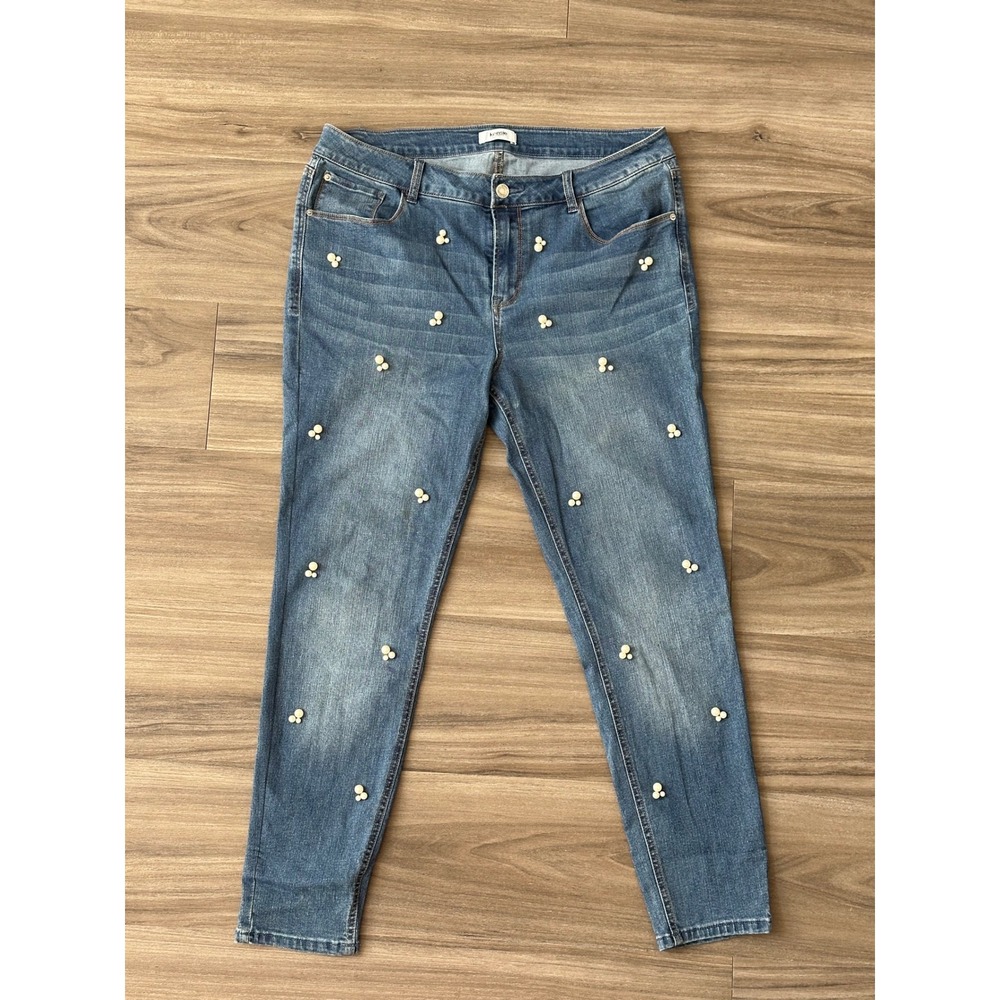 Kensie Jeans Womens 12/31 Blue Pearl Embellished Skinny Leg Stretch Denim Pants